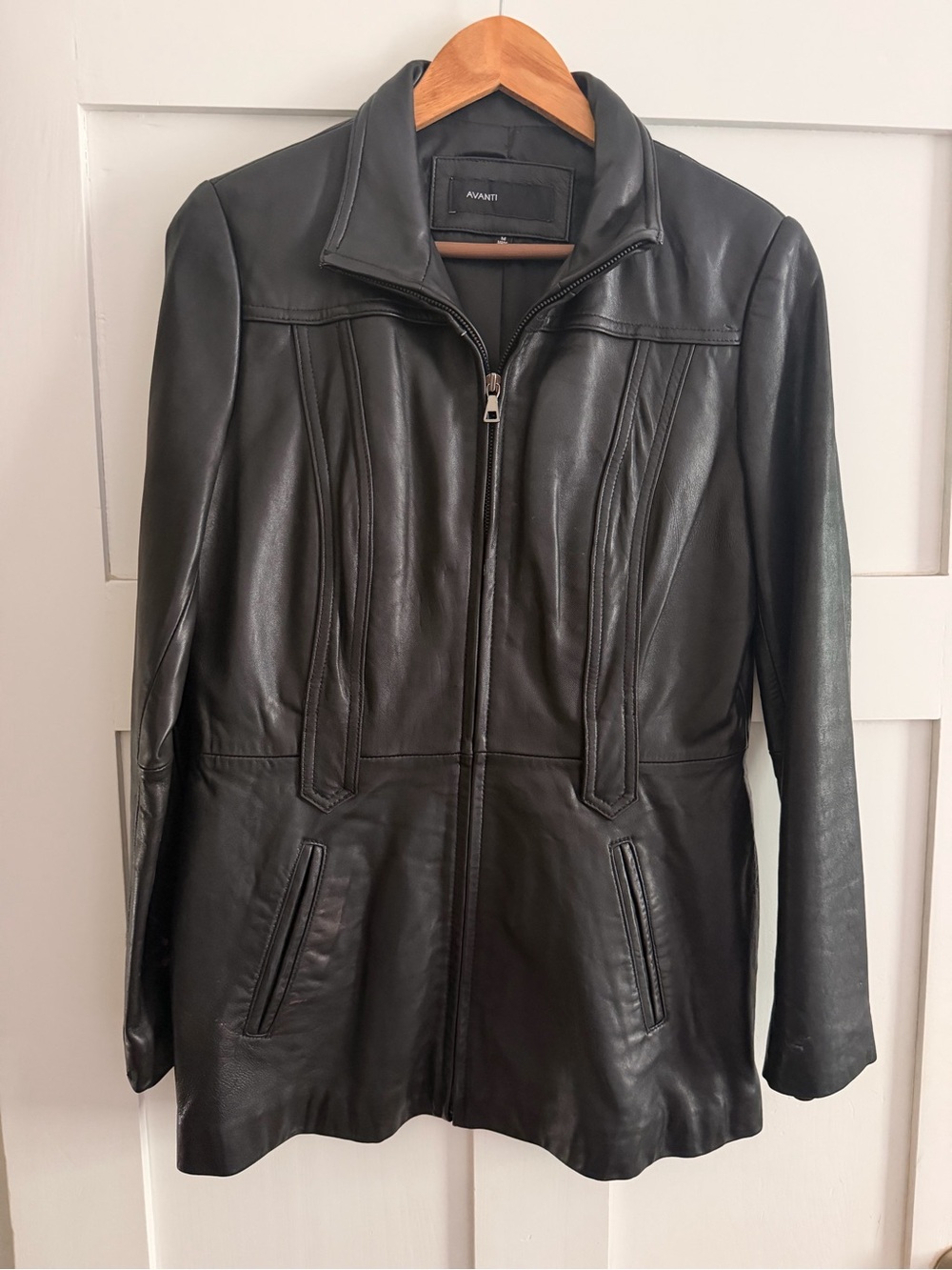 Avanti Black Leather Zip Jacket with Stand Collar